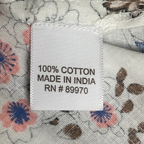 Eden & Olivia Floral Blouse Sz XL Roll Tab Sleeve  100% Cotton 227E - Picture 9 of 10